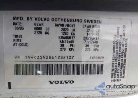 2006 Volvo Xc90 2.5T из США, поврежденный, VIN YV4CZ592861232107